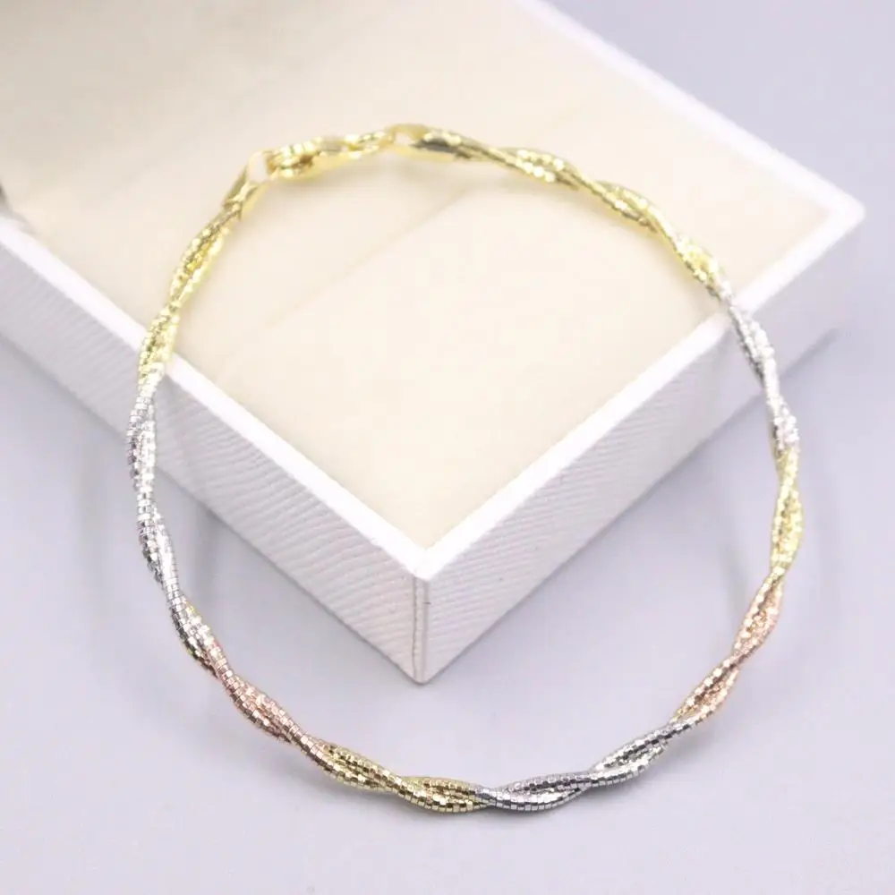 

Pure 925 Sterling Silver Bracelet Width 3mm Yellow Rose White Gold Plated Colour Double Spiral Line Bangle Diameter 58mm