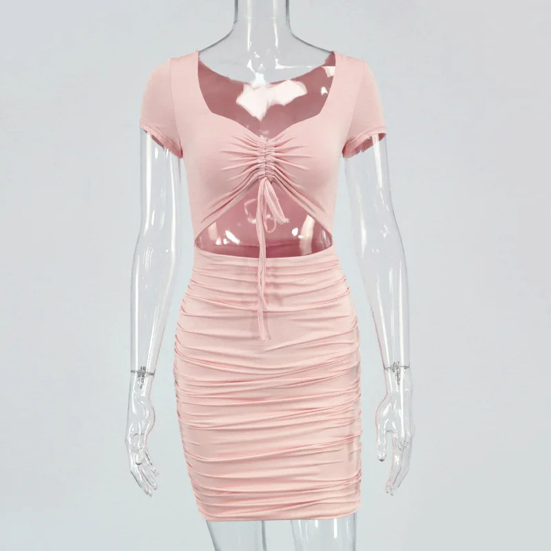 

Sexy Summer Ruched Dress Women Drawstring Bandage Bodycon Dresses Short Sleeve Club Party Dress Vestidos