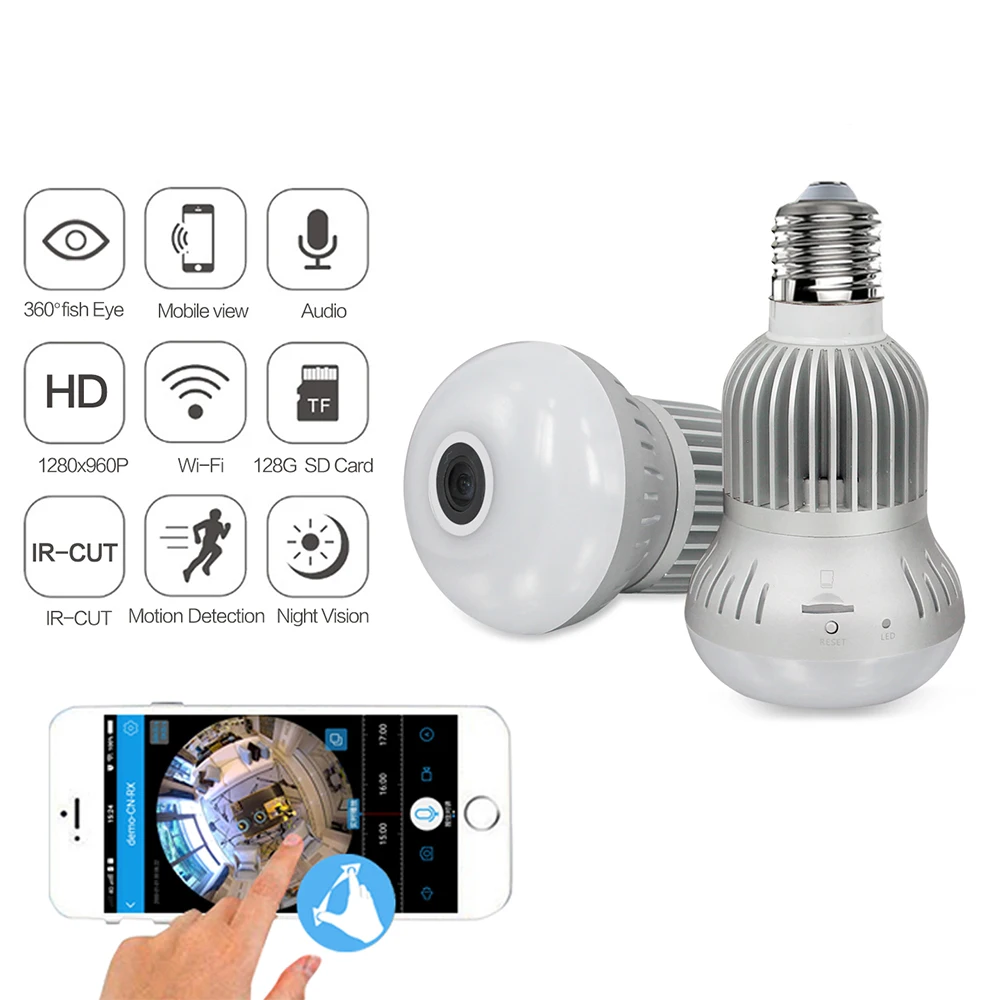 

Mini Camera WiFi Panoramic Light Bulb Fisheye 360 Degree 960P Night Vision Home Surveillance Motion Detection Video Micro Cam