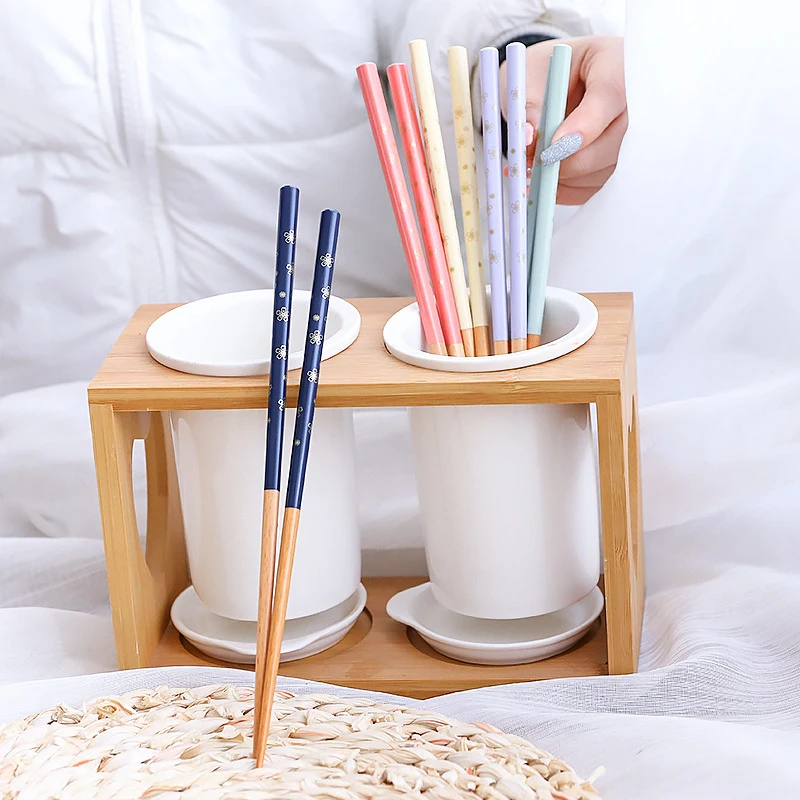 

Japanese flower wooden chopsticks heat transfer pointed sushi chopsticks small reusable chopsticks wooden tableware