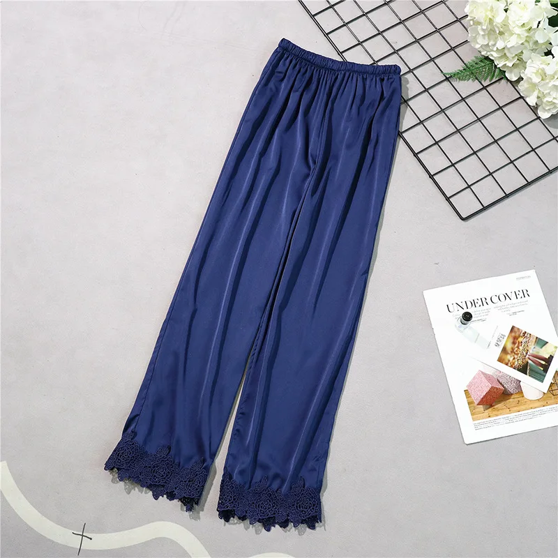 Женские длинные штаны Красного цвета Повседневная шелковистая домашняя одежда