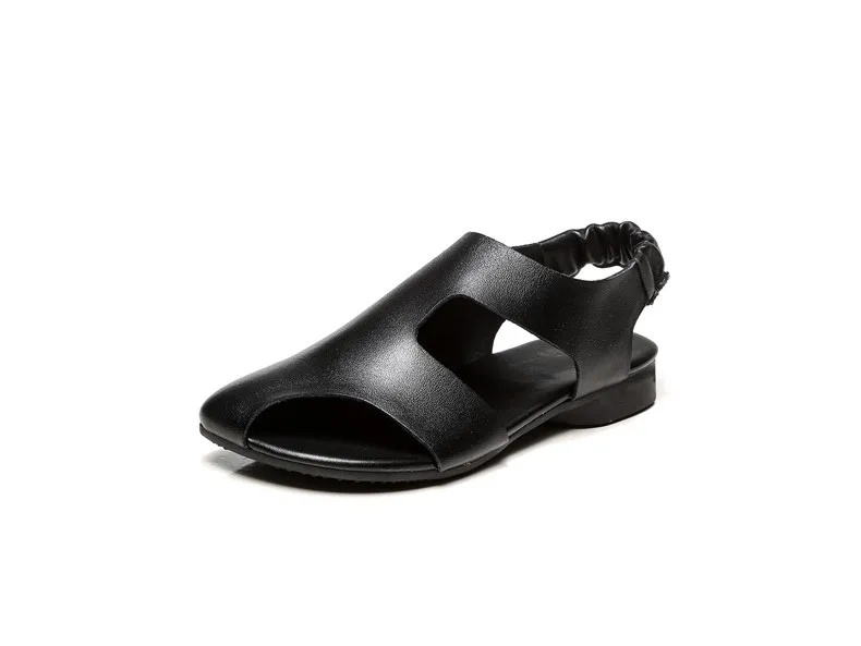 

2020 new summer leather hollow out personalized open toe flat bottom comfortable sheepskin fashion women's sandals