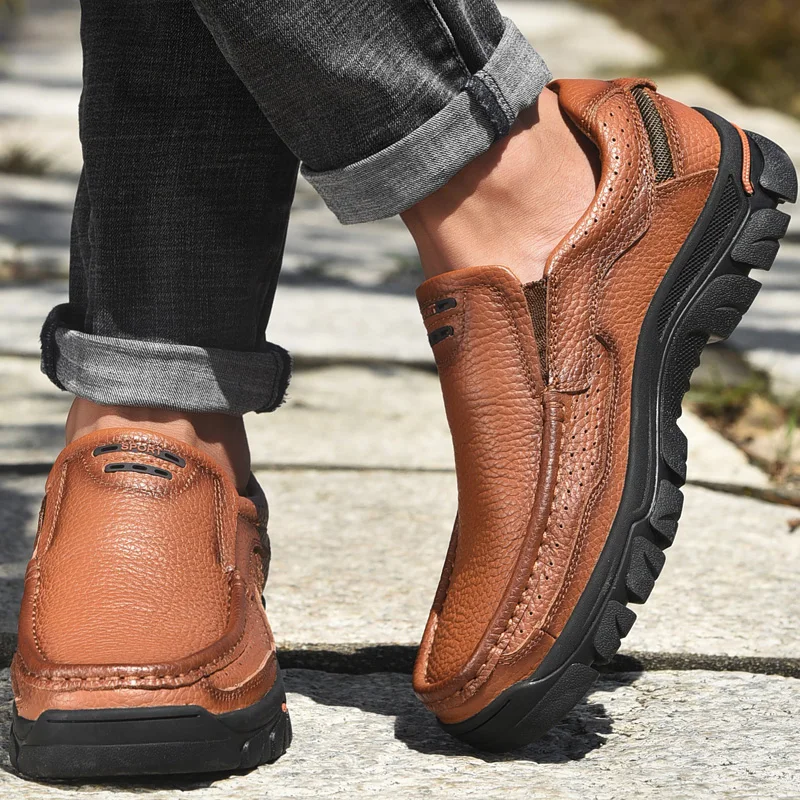 Туфли мужские из натуральной кожи мягкие повседневные лоферы без застежки