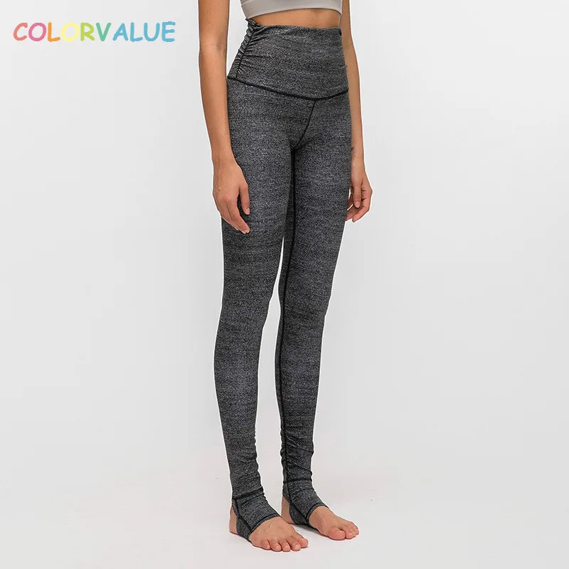 Colorvalue с эластичным поясом с драпировкой танцевальные спортивные штаны Для женщин Высокая Талия Squatproof голая на ощупь, для тренировок, для йоги, Фитнес колготки