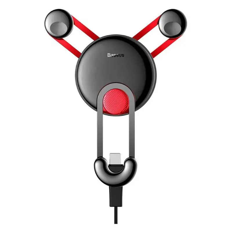 8pin Red BASEUS держатель для мобильного телефона Gravity 360 Вращающийся вентиляционный Автомобильный держатель для телефона Подставка с зарядным кабелем для телефонов 4,0-6,5 Дюймов - Цвет: 8pin Red