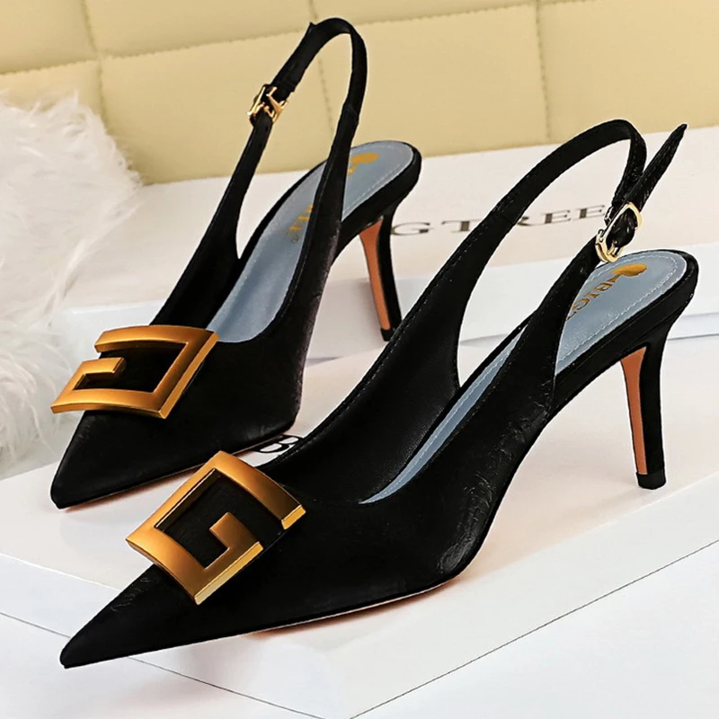 

Bigtree Shoes Women High Heels Slingbacks Sexy Stiletto Luxury Kitten Heels Ladies Pumps Pointed Toe Summer Shoes Size 41 43