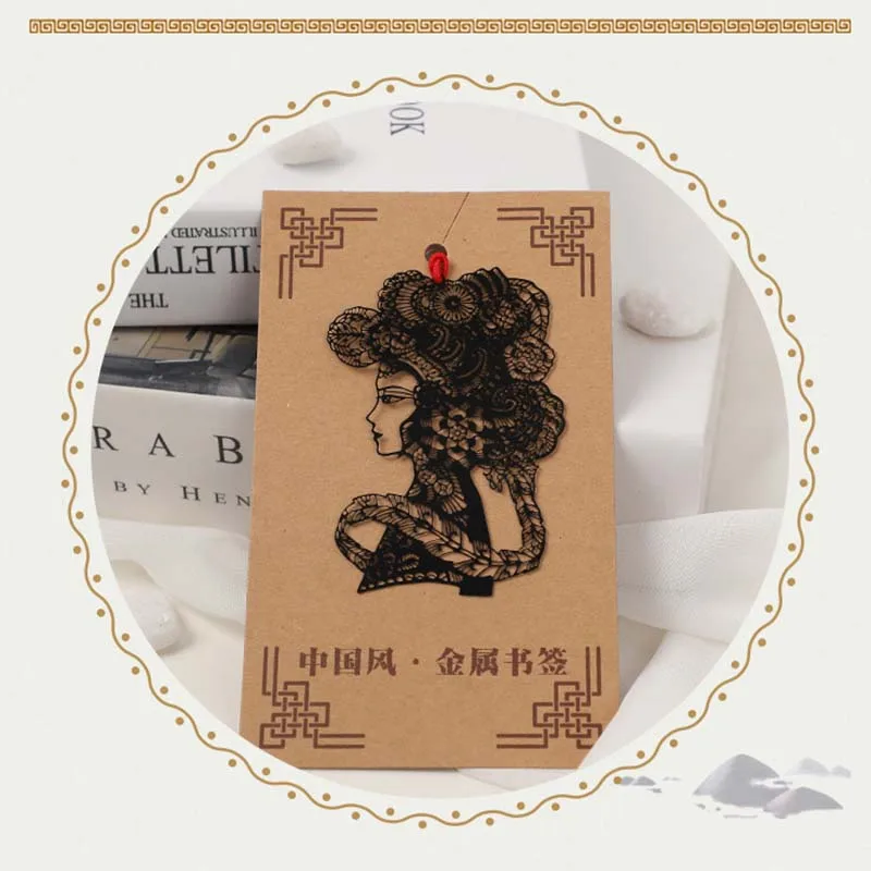 

1PC China Classical Metal Bookmarks Chinese Knot Paper-cut Peking Opera Mask Antique Bookmarks Cultural Creative Teacher Gifts