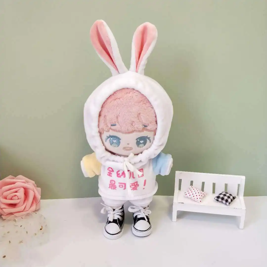 

20cm Star Idol Doll Replaceable Clothes Accessories Cute Rabbit Hoodie Pants Suits (No Doll)