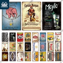 Putuo Decor Alcohol Mojito Beer Brand Tin Sign Vintage Metal Plate Retro Tin Poster Home Decorative Bar Club Man Cave Wall Decor