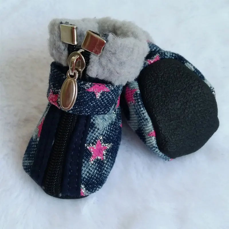 Джинсовые зимние ботинки теплая одежда для собак и щенков обувь кошек милые