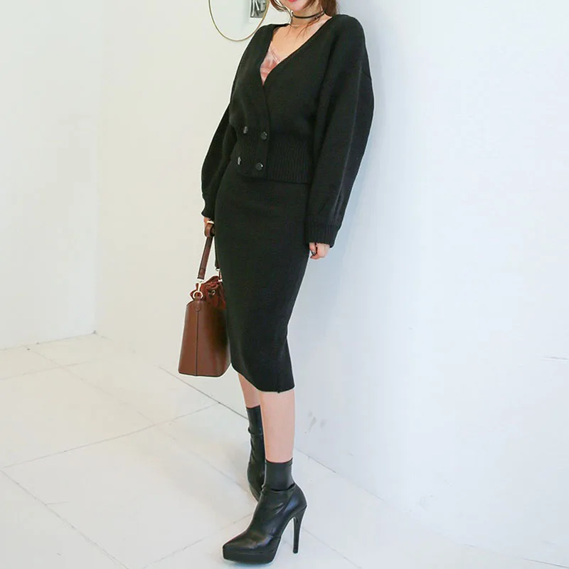 2019 осенне-зимний винтажный женский костюм вязанный комплект из 2 предметов