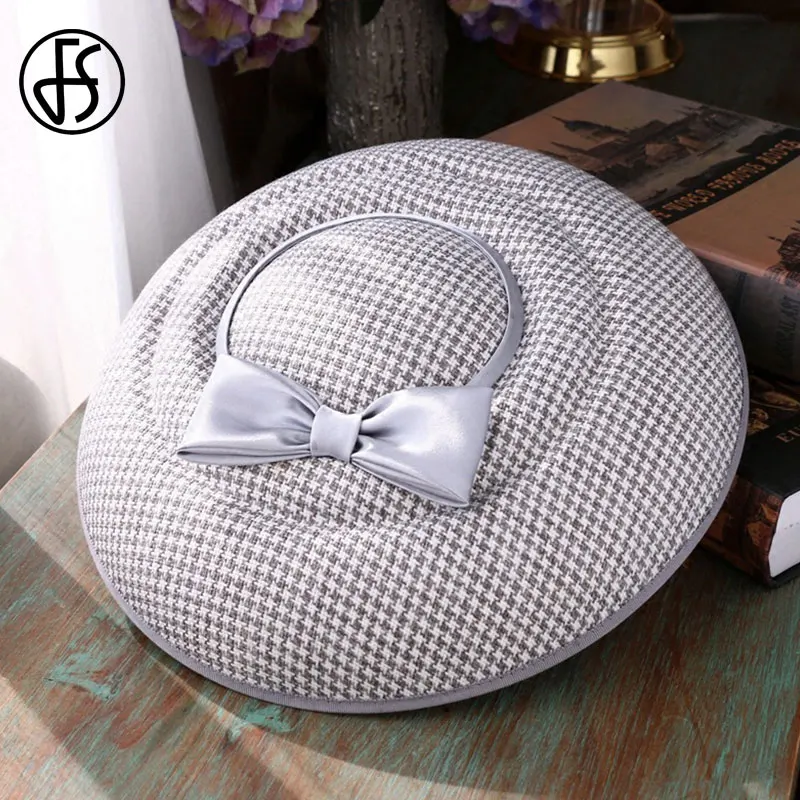 Женская фетровая шляпка-гусиная лапка FS Шляпка-Таблетка с бантом для