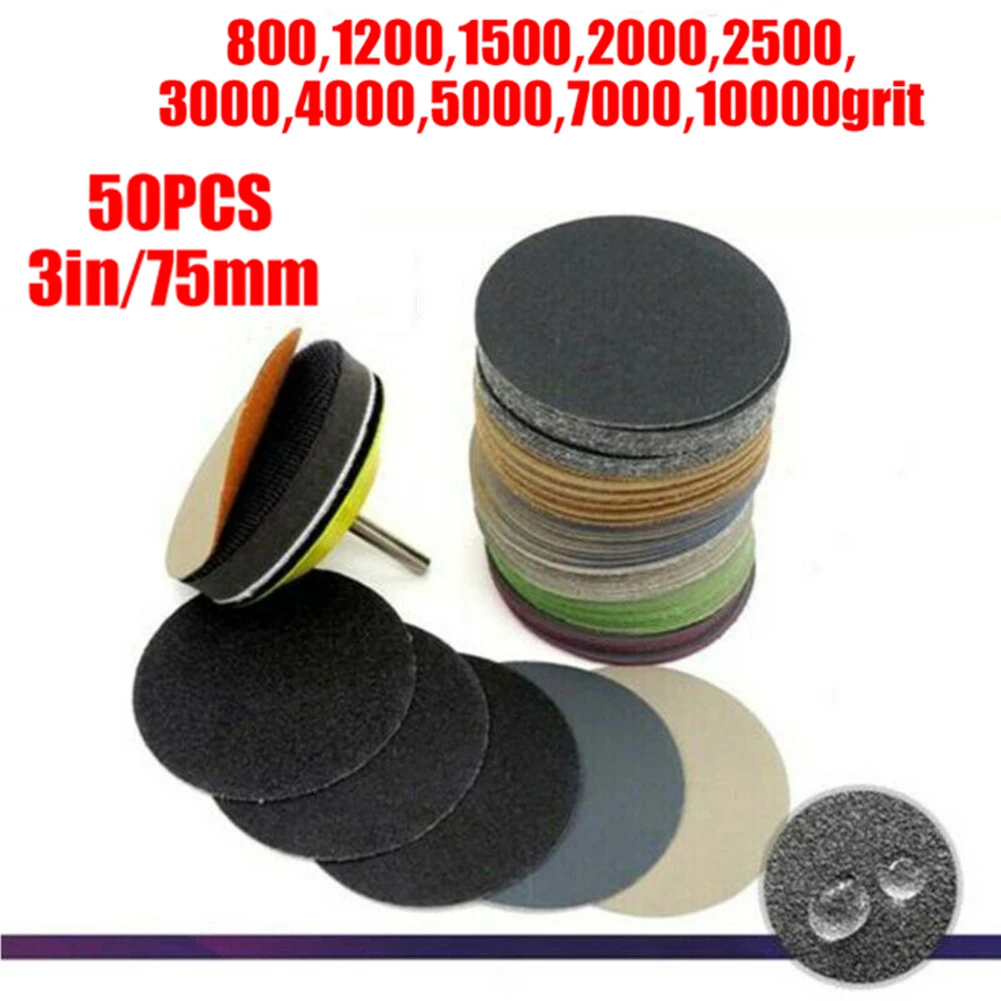 

50pcs Kit 3 Inch Wet Dry Sandpaper Hook Loop Round Sanding Discs Abrasive Pads For Polishing Wheel Cleaning Tools