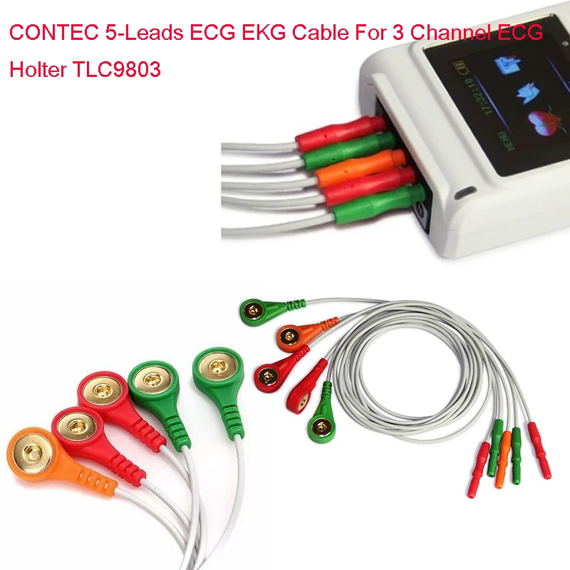 

CONTEC 5-Leads ECG EKG Cable For 3 Channel ECG Holter TLC9803 ECG EKG Electrode Patch Medical Disposable