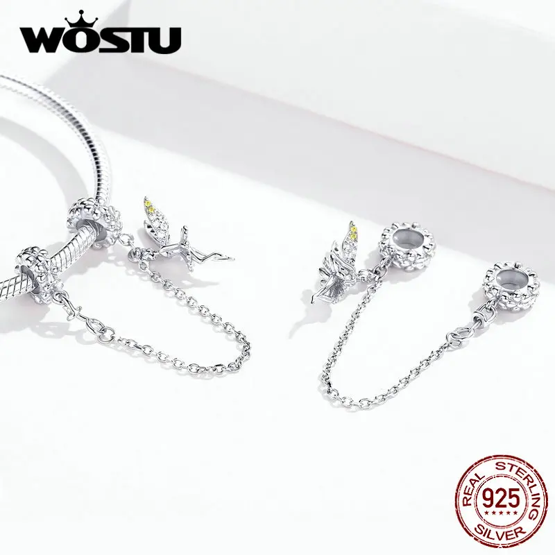 WOSTU 925 пробы Серебряная безопасная цепочка эльф Фея амулеты ангелы подходят браслет и браслет для женщин Свадебные украшения FIC1278