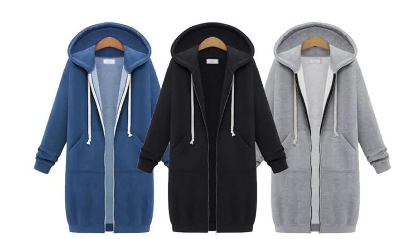 Повседневный Женский тренчкот осеннее пальто на молнии с капюшоном Длинный