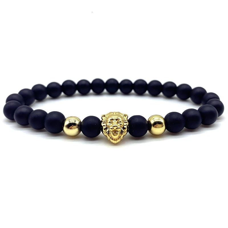 Лидер продаж модный браслет с Львом мужские каменные бусины подвеска на удачу