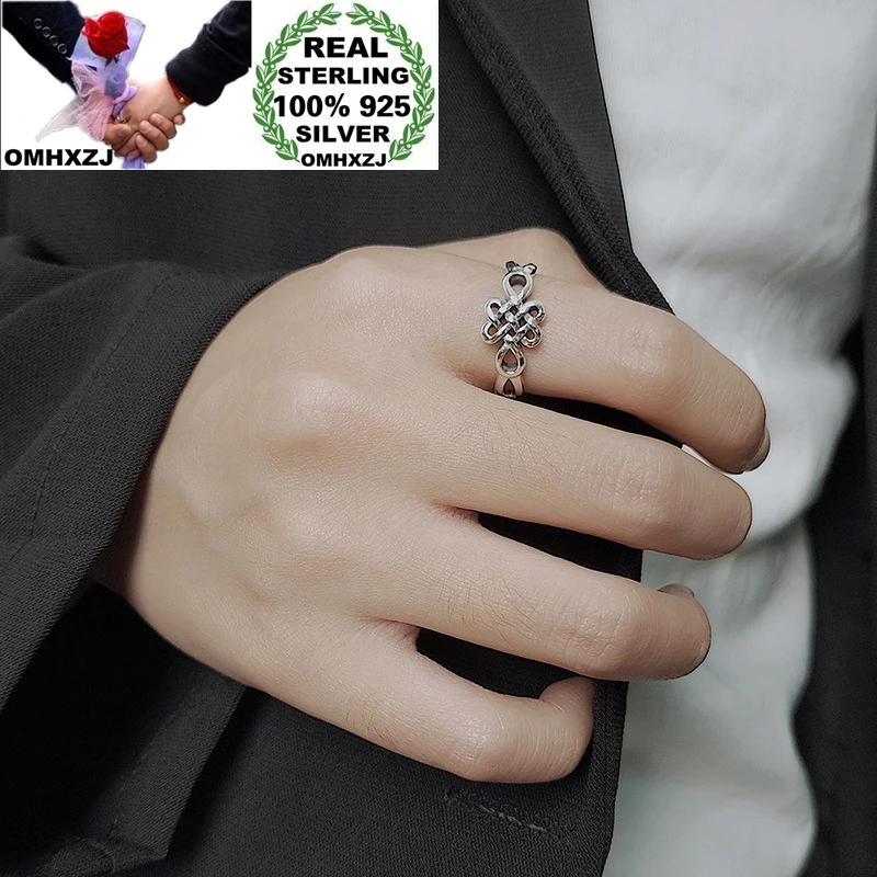 

OMHXZJ Wholesale HC139 European Fashion Hot Woman Girl Birthday Party Gift Vintage Peace Knot 100% 925 Sterling Silver Open Ring