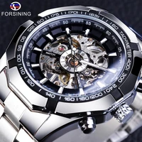 forsining 2017 silver stainless steel waterproof military sport casual mechanical wrist watch mens watch top brand luxury clock