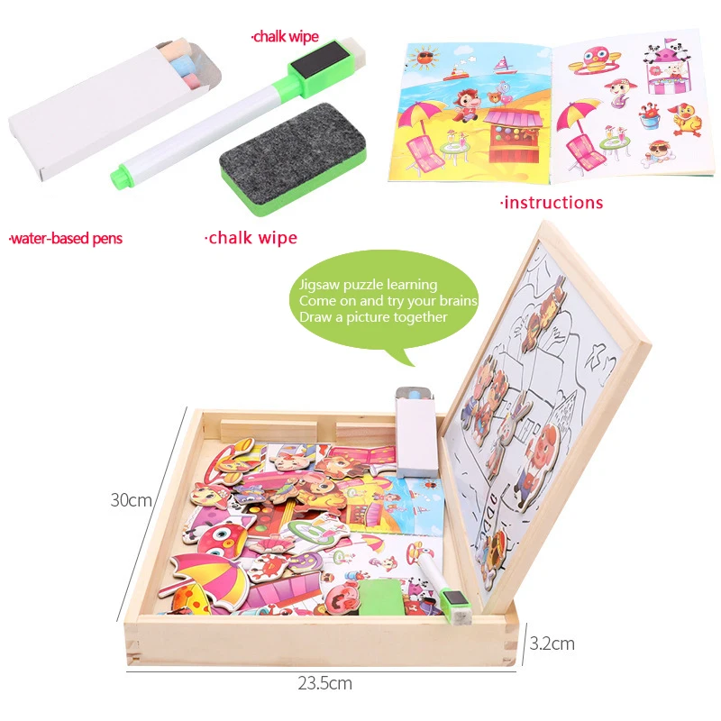 

100+Pcs Wooden Multifunction Children Animal Puzzle Writing Magnetic Drawing Board Blackboard Learning Education Toys For Kids