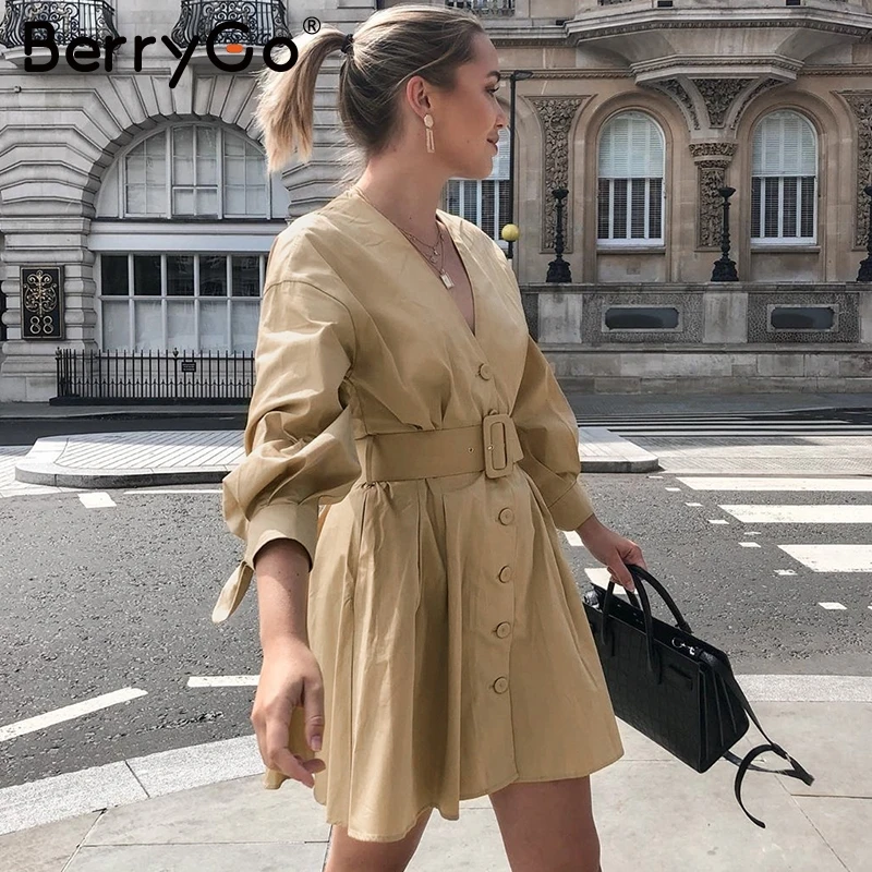 BerryGo элегантное пальто с высокой талией ТРАПЕЦИЕВИДНОЕ однобортное женское
