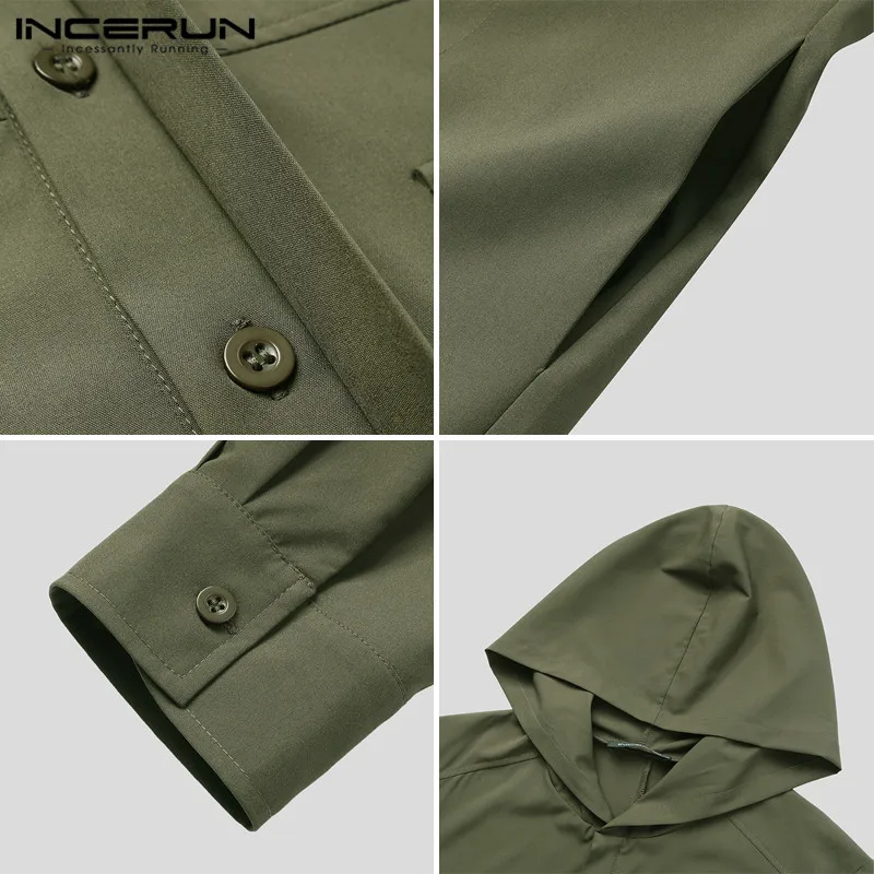 Solid Muslim Robes Mens Long Sleeve Buttons Jubba Thobe Men Autumn Hooded Mult Pockets Kaftan Islamic Clothing S-5XL INCERUN 7