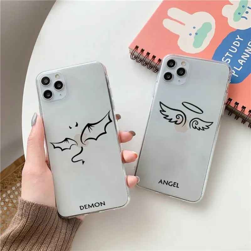 

Demon Angel Couple BFF Cartoon Phone Case Clear Transparent for iPhone 11 12 13 mini pro XS MAX 8 7 6 6S Plus X 5S SE XR 2020