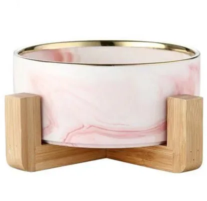 Pink Glod Rim Stand Мраморная креативная керамическая миска для кошек, миска для кошачьего корма, миска для кошек, миска для домашних животных, миска для собак, миска для воды, миска для зерен, посуда - Цвет: Pink Glod Rim Stand