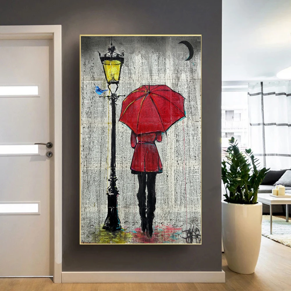 

Street Lamp and Girl With Umbrella Canvas Painting Art Posters and Prints Home Decoration Wall Art Picture for Living Room Decor