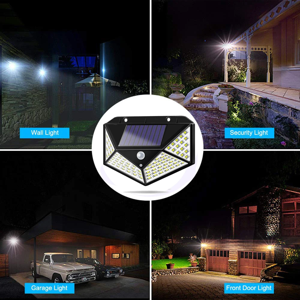 A2 solar lamp lantern 100/114 LED light 4-side 2400mA PIR motion sener Garden outdoor Patio Yard Wall Driveway Fence