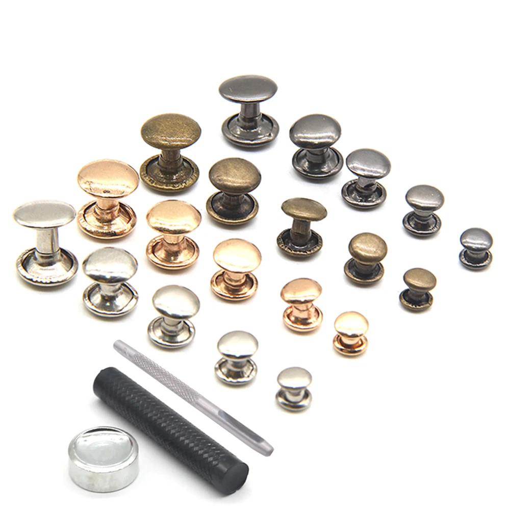 Заклепки для кожи трубчатые 4 цвета с двумя колпачками фиксирующими