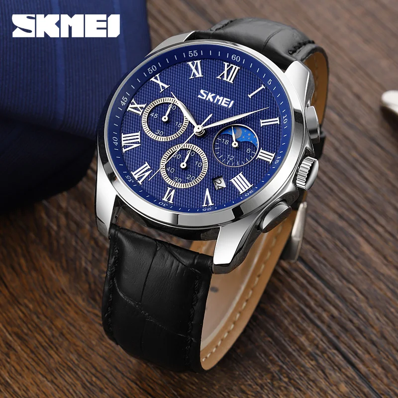

SKMEI Creative Moon Phase Sport Mens Watches Casual Quartz Wristwatches Waterproof Stopwatch Date Clock Male montre homme 9260