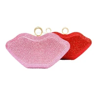 2021 new diamond studded lip shaped dinner bag rhinestone clutch party bag evening bag cosmetic bag