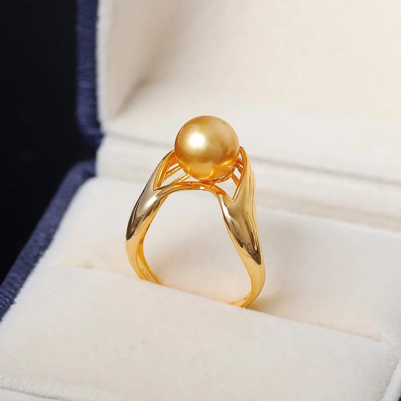 Кольцо из серебра с натуральным золотом и морским жемчугом 9 10 мм|Кольца| |