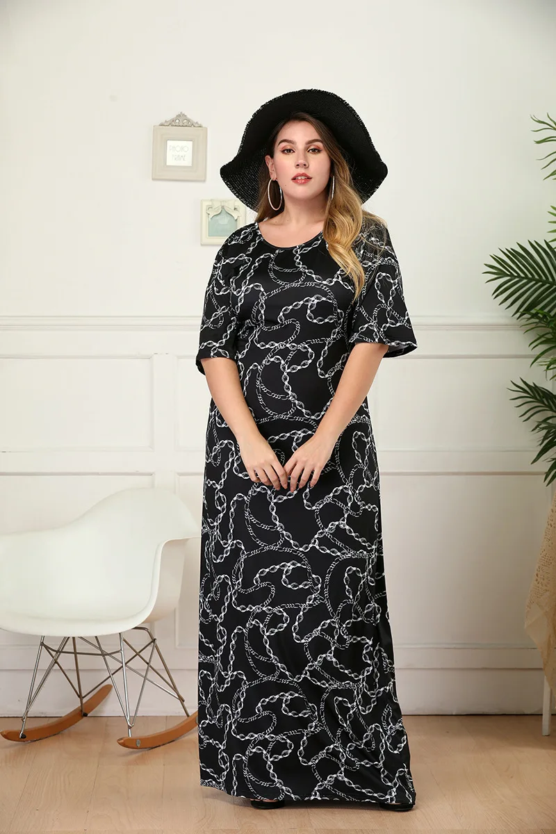 051 Бо женская одежда шерстяное до пола макси платья L XL XXL 3XL 4XL с О-образным вырезом
