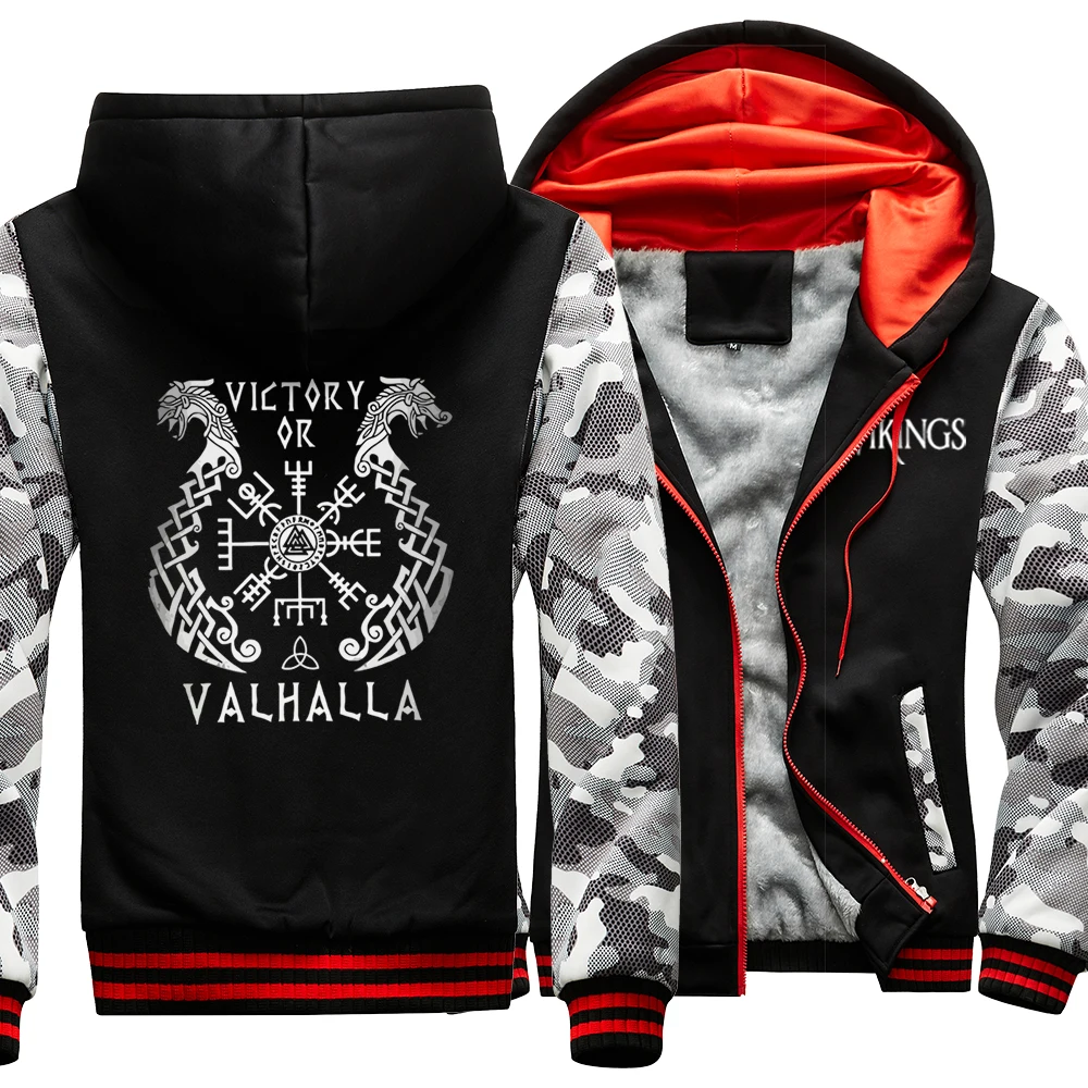 

Vikings Legend Movie VALHALLA jacket male Hip Hop Thicken Windproof Hoody Oversized Zipper Sportswear Winter Fleece hoodies men