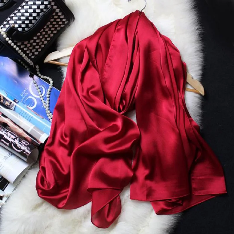 

Шелковый шарф, Женская шаль с естественным ощущением, 180*90 см, тюрбан, однотонная пляжная маска