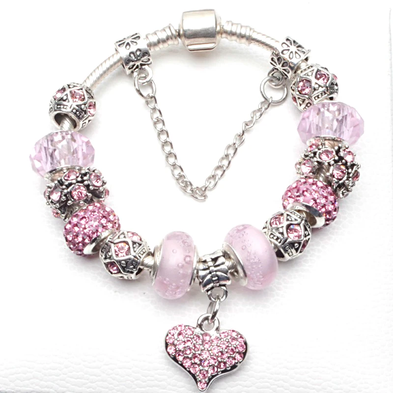

Yexcodes тибетский серебряный розовый женский браслет с шармами, DIY подвеска в форме сердца, брендовые браслеты, Заводская поставка, подарок