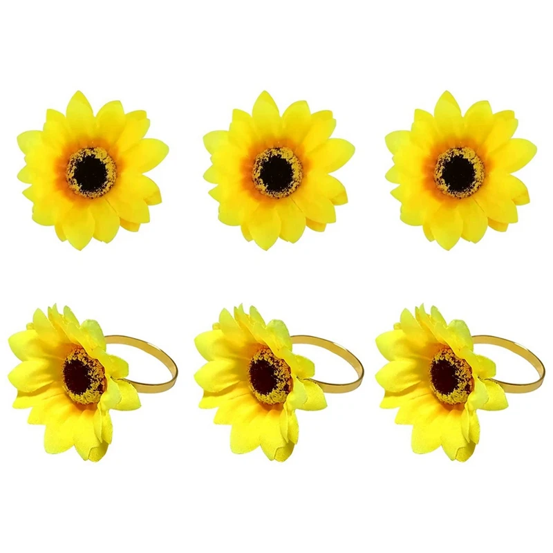 

Sunflower Napkin Rings Set Of 6, Table Accessories, Napkin Holder Rings for Table Parties (Yellow-Sunflower)
