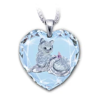 natural crystal glass cat necklace cute cat pattern heart pendant ladies fashion elegant necklace luxury fashion gift jewelry
