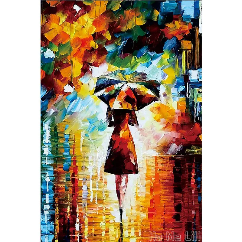 

Oil Painting Romantic Canvas By Ho Me Lili Wall Art Abstract Contemporary Artwork Strolling Girl Living Room Bedroom Decor