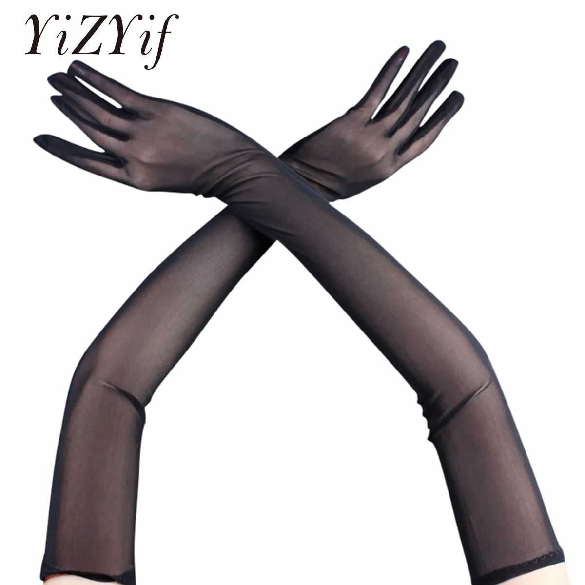 Перчатки женские черные элегантные ультратонкие эластичные с длинными рукавами