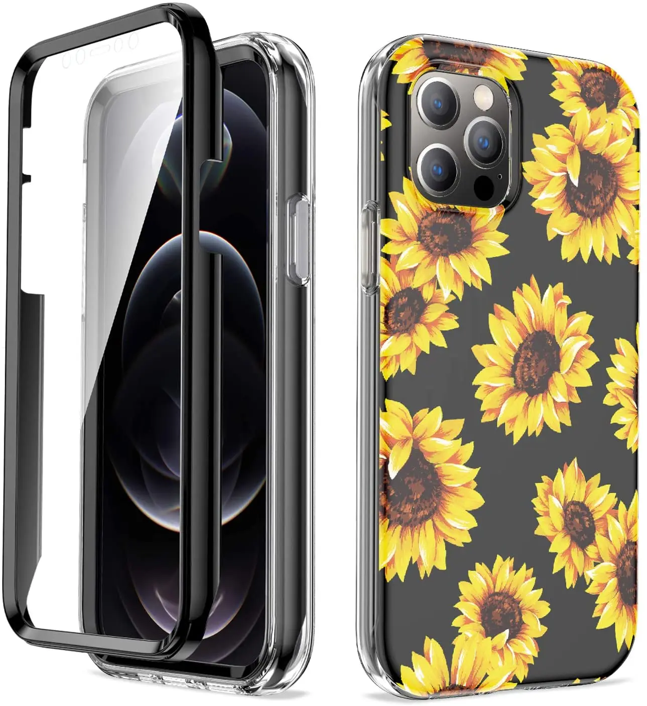 For iPhone 12 Mini 11 Pro XS Max XR X 8 Plus SE Full-Body Sunflower Leopard Marble Bumper Case Cover Built-in Screen Protector