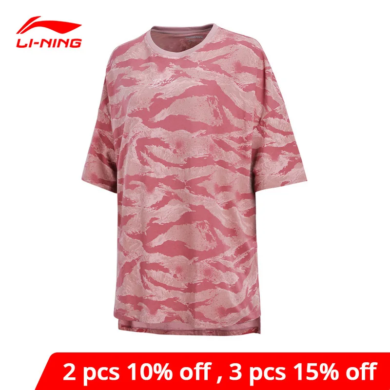 Женская трикотажная футболка Li Ning BAD FIVE 100% хлопок свободная Спортивная с