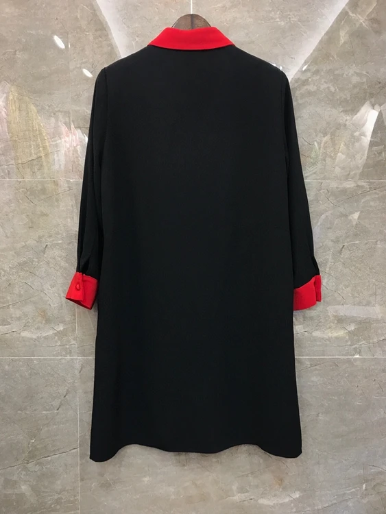 

2020 autumn and winter new women's clothing leader mouth color matching lapel decoration long-sleeved dress 1223