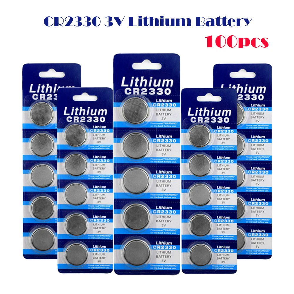 

CR2330 260mAh 100pcs=20Card Lithium 3V Button Battery BR2330 ECR2330 Cell Coin Batteries For Watch Electronic Toy Remote