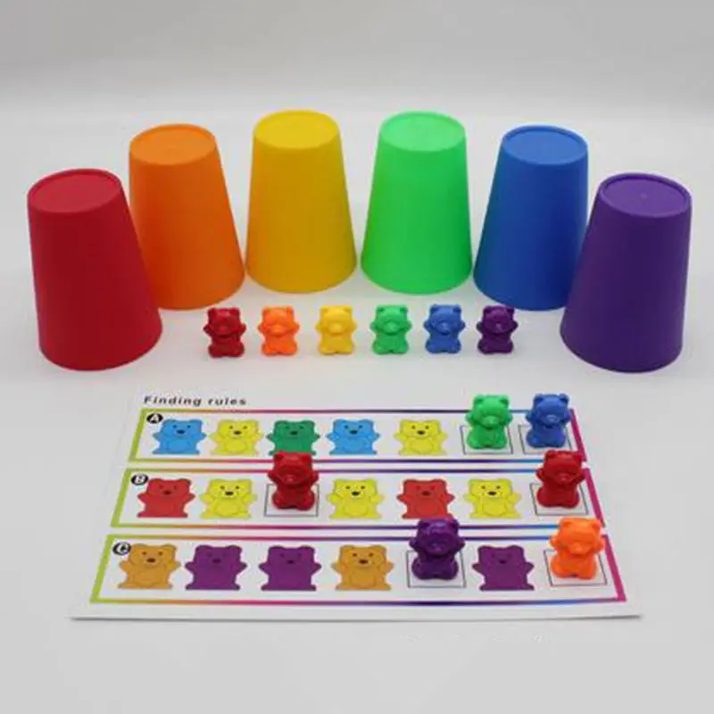

2021 110pcs Rainbow Counting/Sorting Bears with Matching Cups , Original Printed Activity Cards , Dice Set Color Sorting Toys