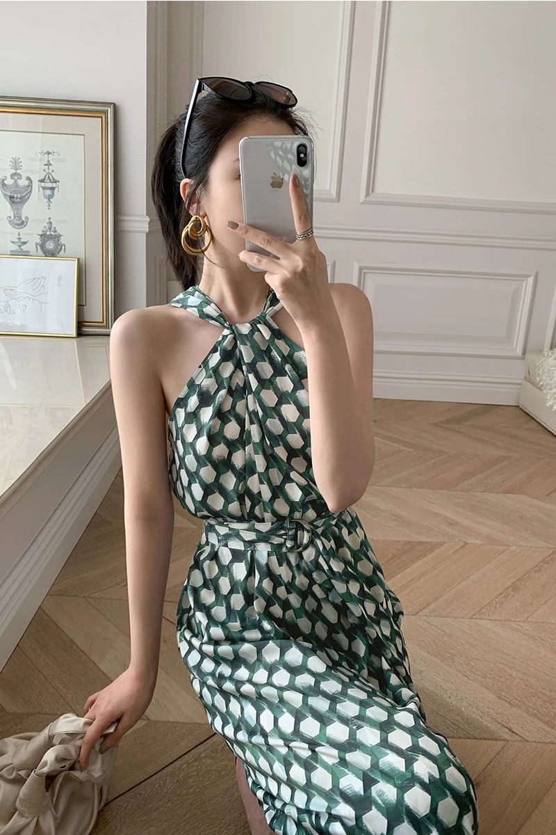 

2021 Summer Sexy Vacation Dresses Polka Dot Dress Sundress Halter Sleeveless Irregular Empire Bow Bandage A-Line Slim Sweet Fmme