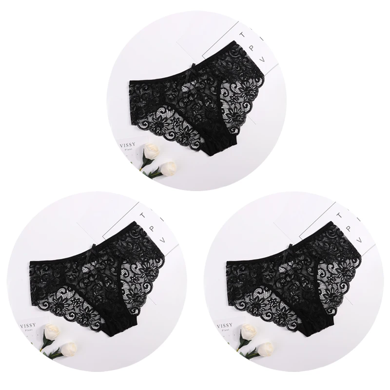 3pcs black 3 штуки, женские сексуальные трусы-брифы, кружевные удобные женские трусы, модные женские трусы, нижнее белье - Цвет: 3pcs black