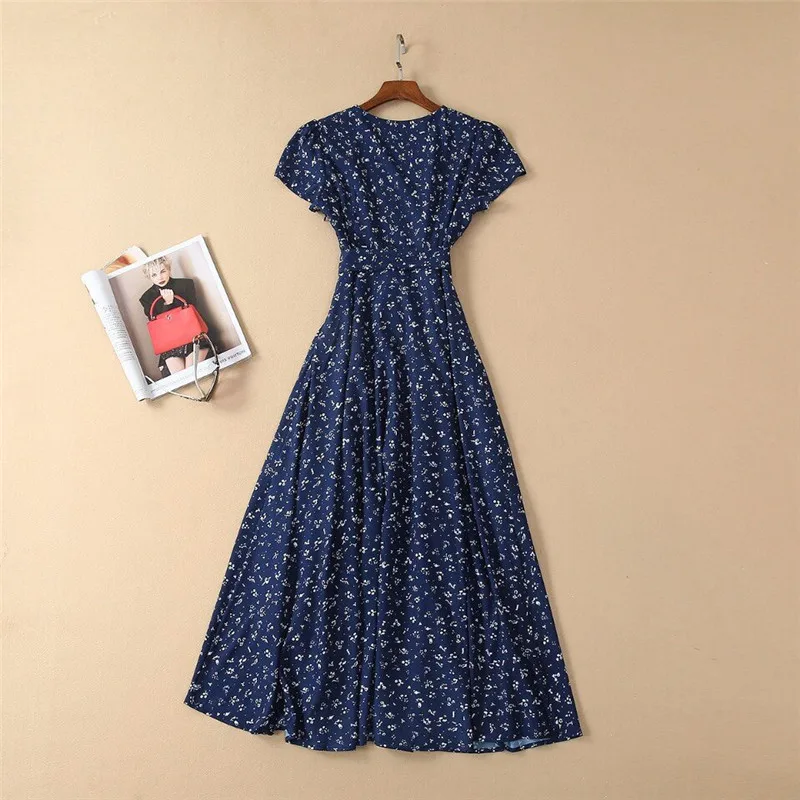 

Runway Dress Summer Clothes for Women 2020 New Fashion Designers Short Sleeve V Neck Casual Aline Midi Dresses Vestidos